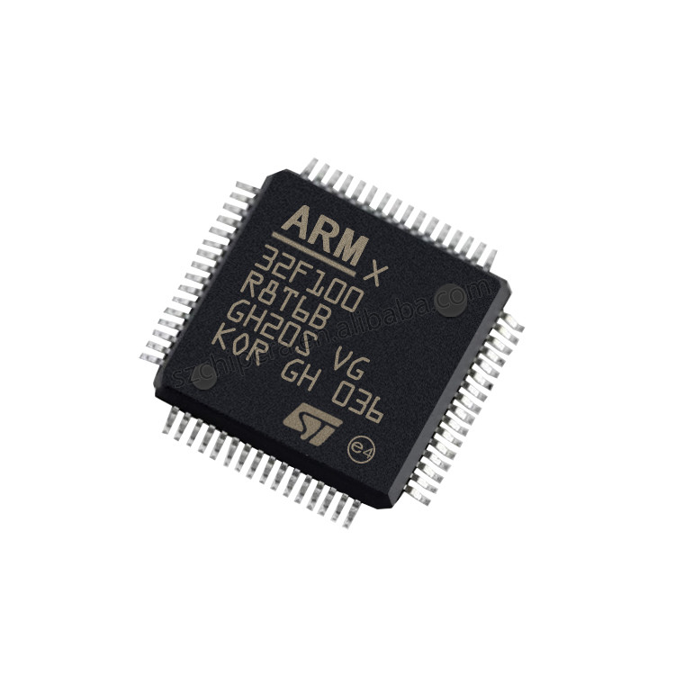 नया और मूल स्टॉक STM32F100 RISC 64KB फ़्लैश 2.5V 3.3V ARM Cortex M3 64 पिन STM32F100R8T6B